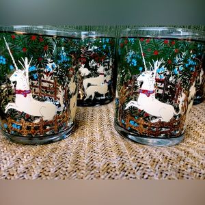 Vintage Cera hunt for unicorn set of 5 glasses